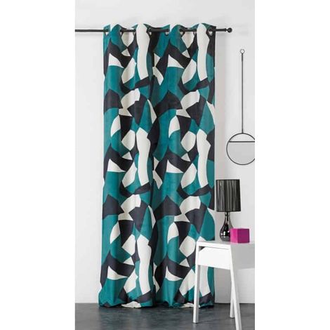 Rideau Art deco "CAMO" - 145x280cm - Bleu pétrole