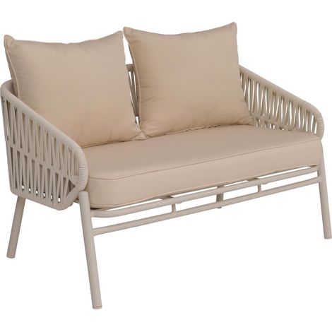 [NEUWERTIG] Aluminium-Gartenbank HHG-220, Gartensofa Sitzbank Outdoor, Seilgeflecht Rope Stoff/Textil (180g/m²) creme
