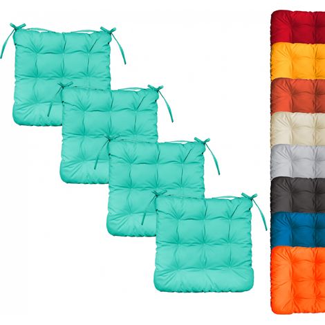 Lot de 4 galettes, coussins carrés capitonnés pour chaise - Bleu turquoise - Linxor (1/5)