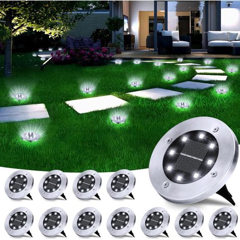 Lot de 12 Lampe Solaire Au Sol, PhilzOps Lumiere Solaire Extérieur 8 LED Lampe de Jardin Solaire Blanc Froid Etanche Spot Solaire Encastrable Éclairage pour Pelouse Chemins Terrasse Cour Allée Piscine (1/5)
