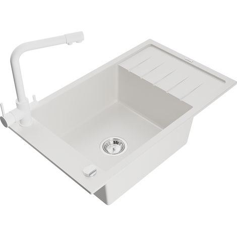 Mexen Elias fregadero de granito de 1 seno con escurridor y grifo de cocina Duero, blanco - 6511-20-671600-20 (1/5)