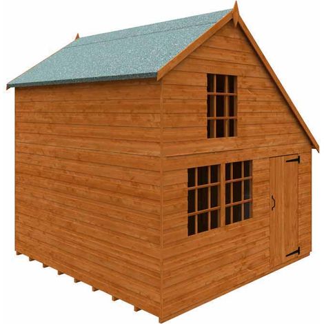 8 x 8 Feet Clubhouse 12mm Shed - Solid Wood/Softwood/Pine - L235 x W235 x H234.7 cm - Burnt Orange