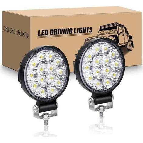 2 Pcs Rond Phare de Travail led, 3.2 pouces 42W mini Projecteur lumière 12V 24V lampe de travail led 6000K Spot feux antibrouillard (1/5)