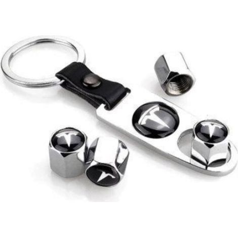 Bouchons de valve avec logo Tesla et anneau porte-clés, argentés, taille unique (1/3)