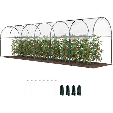 Serre à tomates 6x1,23x1,71 m 7 arceaux acier bâche plastique vert