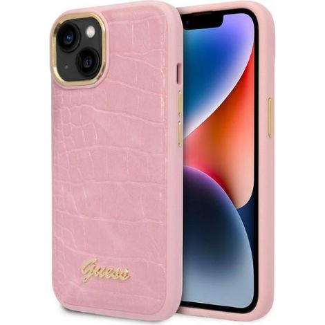 Funda rígida rosa/rosa para iPhone 14 Plus/15 Plus de 6,7 pulgadas de Guess, modelo GUHCP14MHGCRHP, colección Croco. (1/5)