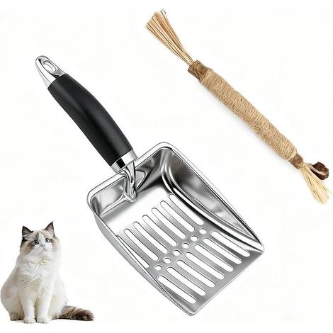 Pelle inox 26×10,7 cm + jouet chat, séparation fine (litière/sable/coquillages) (1/4)