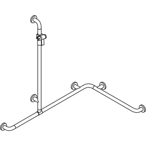 HEWI 805.35.300 92 Duschhandlauf mit verschiebbarer Brausehalterstange der Serie 805 Classic, Edelstahl, schliff, senkrechte Länge 1100 mm, waagerechte Längen 1185 mm und 762 mm, D: 33 mm, in HEWI Far (1/2)