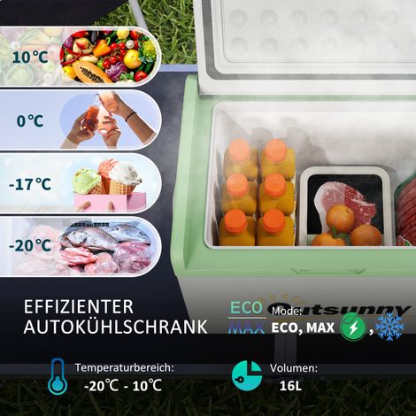 Glacière portable pour voiture 16 L, -20°C à 10°C, mode ECO/MAX, 60x32x26 cm, couleur vert et gris (1/4)