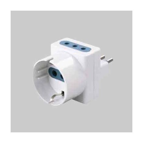 Adattatore triplo schuko bivalente 10a ideal star 2p+t- 1 presa schuko + 2 prese 10a 2p+t IDEAL STAR