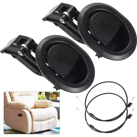 Lot de 2 poignées de Rechange pour Chaise Longue en Plastique - Poignée Ovale étroite en Plastique Noir - Levier de déverrouillage - Poignée de Rechange avec câble pour Fauteuil inclinable (1/5)