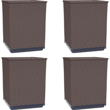 Set di 4 fioriere decorative giardino balcone 30 x 30 x 37 cm in polipropilene marrone 020047408