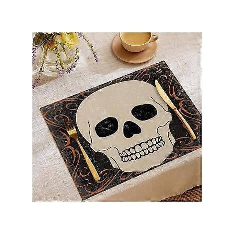 Halloween-Tischsets aus Leinen, Serie „Süßes oder Saures“, Kombinations-Tischsets, Restaurant-Festtagsdekoration, Geschirr-Isolierpads (YMCD-40)