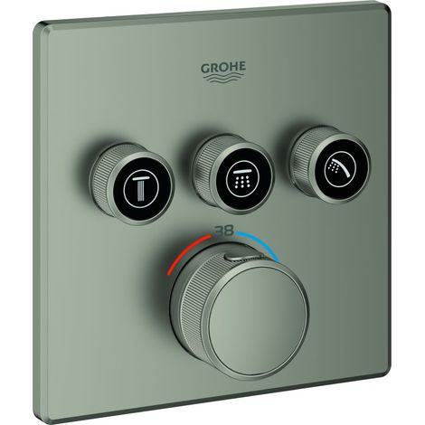 Grohe Grohtherm SmartControl Unterputz-Thermostat, eckig, Fertigmontageset für Rapido SmartBox, 3 Absperrventile, Satin Steel