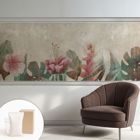 Papier peint intissé à motifs décoratifs pour salon chambre et bureau Décoration murale élégante avec colle Flore subtile 250x104 cm (1/5)