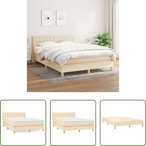 vidaXL Kopfteil -  Boxspringbett mit Matratze Creme 140x190 cm Stoff