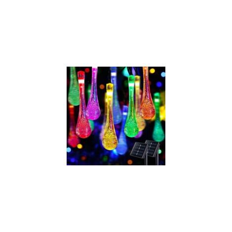 Solarbetriebene Lichterkette in Tropfenform – 8 Leuchtmodi – Für Hochzeitsfeiern (bunt) – 12 Meter, 100 Lichter – Crezuo (1/4)