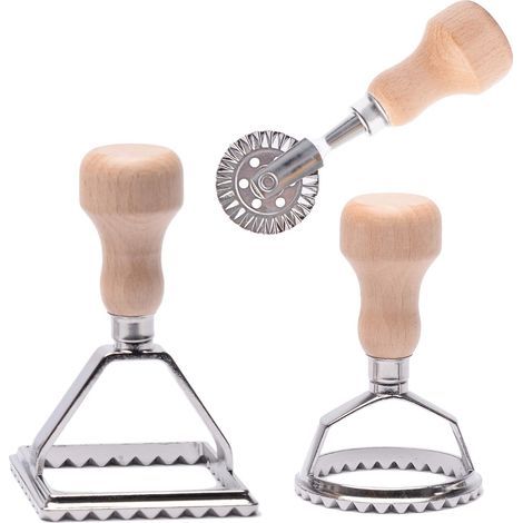 Coupe ravioli avec manche en bois et tranchant couverts pour accessoires de cuisine - Lot de 3 (1/5)