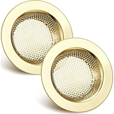 Retisee Lot de 2 filtres d'évier en Acier Inoxydable - Filtre d'évier français en Maille dorée - Accessoires d'évier de Cuisine pour déchets à Cheveux - Large Bord Large de 11,2 cm de diamètre (1/4)