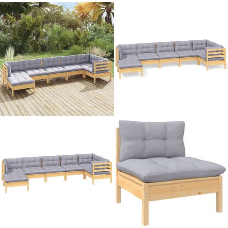 7-tlg. Garten-Lounge-Set mit Grauen Kissen Kiefer Massivholz - Gartengeräte - Lounge Set - Gartenmöbel - Outdoor Möbel - Esszimmergarnitur - Home & Living (1/5)
