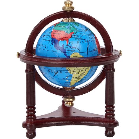 Globe Miniature Tournante en Bois de Rose pour Décoration Salon Maison de Poupée 1/12 (1/5)