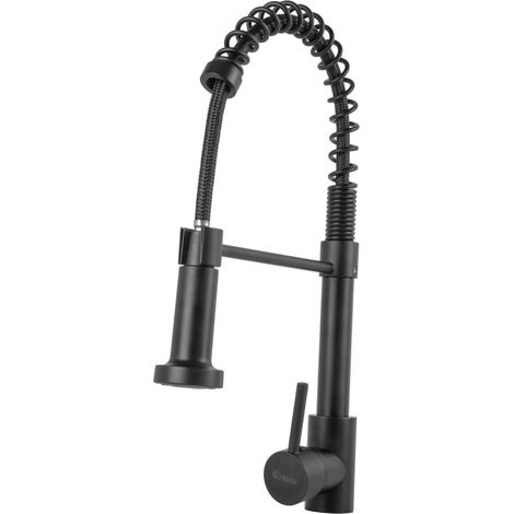 Rubinetto da cucina in ottone/zinco, nero, acqua calda-fredda, tubi flessibili, bocca alta, leva singola [QLI-FA-4319]