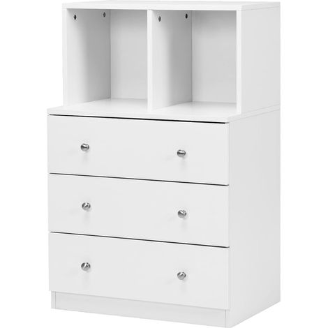 COSTWAY Commode Chambre Adulte, Commode 3 Tiroirs 2 Compartiments, Meuble de Rangement en Bois pour Chambre, Salon, Entrée, Chambre d'enfant, 60 x 40 x 94 cm (Blanc) (1/5)