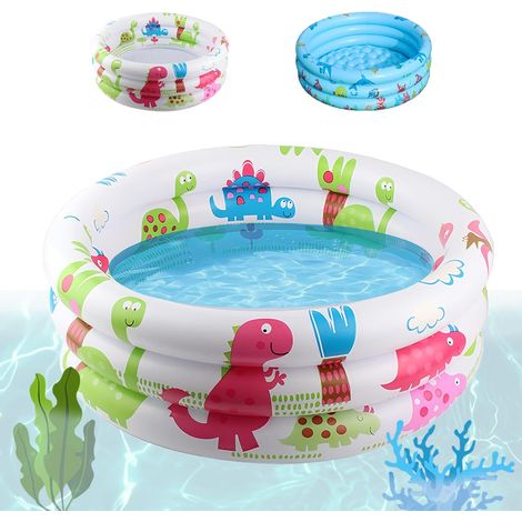 Piscina gonfiabile per bambini (80 x 80 x 22 cm) – Piscina gonfiabile a 3 anelli, vasca da bagno gonfiabile per neonati, piscina rotonda poco profonda (design dinosauro bianco) (1/5)