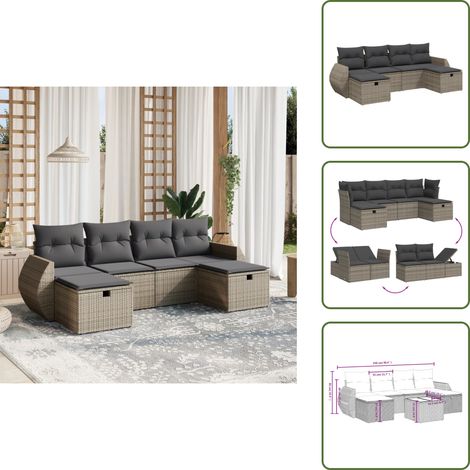 6-tlg. Garten-Sofagarnitur mit Kissen Grau Poly Rattan - Gartengestell - Outdoor Möblierung - Gartenmöbel Set - Lounge Garnitur - Rattan Gartenmöbel (1/5)