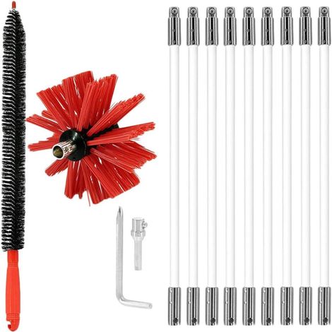 Brosse pour Conduit de Cheminée en Nylon 9 Tiges Compatible Perceuse Électrique pour Nettoyage Intérieur de Conduit Métallique de Sécheuse (1/5)