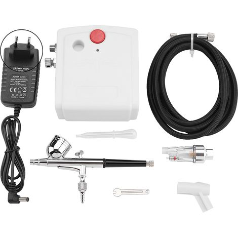 Kit aérographe double action 8 pièces/ensemble, pistolet à peinture à pompe blanc (prise UE 110-240 V) (1/5)