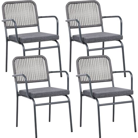 Set di 4 sedie da giardino in metallo con cuscini extra grigio Taceno