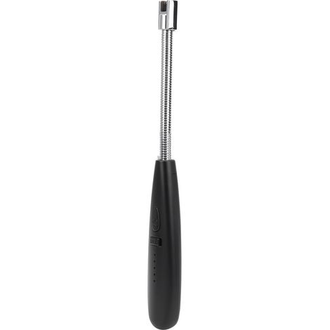 Briquet électrique à impulsion avec affichage de la puissance, tuyau métallique et chargement USB, idéal pour le camping et les activités de plein air. Finition noire mate. (1/5)