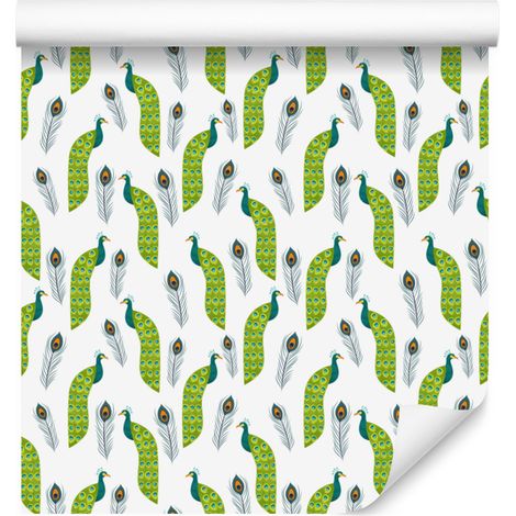 Papier peint Paon Blanc et Citron Vert pour Salon et Chambre 50x1000 cm (1/5)
