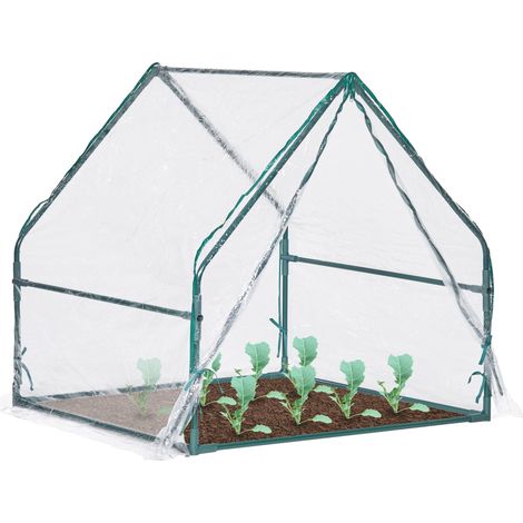Serre à bâche, avec Porte, Toit Pointu, Acier et PVC, H x L x P : 95 x 95 x 92 cm, Transparent (1/5)