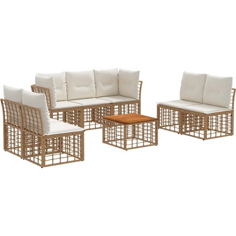 Set di divani da esterno 8 pcs Naturale e Bianco Crema vidaXL
