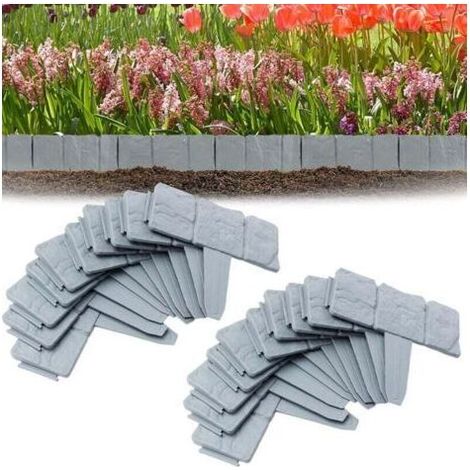 Set of 20 Outdoor Garden Edging Stone - Plastic Garden Edging - Lawn Edging 5m - Grey (1/5)