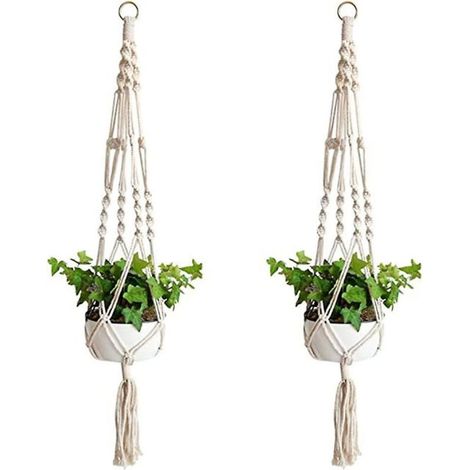 Lot de 2 jardinières suspendues en macramé, pot à plantes mural avec corde, décoration de porte pour intérieur et extérieur, balcon, maison. (1/5)