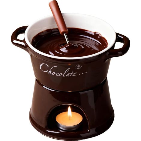 Tasse à Fondue – Tasse à Fondue personnelle avec Fourchette, Chauffe-Beurre Fondant en céramique, fondoir à Fromage au Chocolat chauffé par Bougie, Mini Ensemble de trempage de Desserts pour Couples,