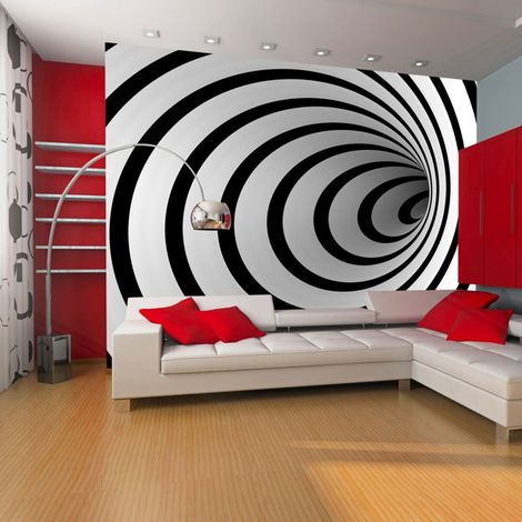 Papier peint tunnel 3d en n&b - 350 x 270 cm