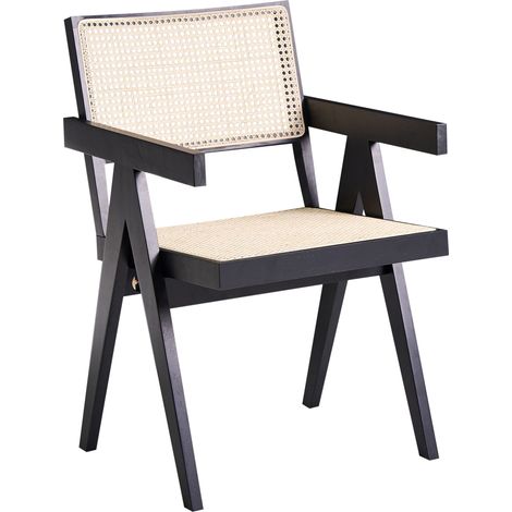 Chaise d'Appoint Moderne en Bois Dossier en Osier Meuble Salle à Manger Noire Westbrook