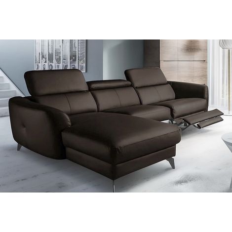 Canapé d'angle relax en cuir de luxe italien avec relax électrique, 5 places BERTONI, chocolat, angle gauche (1/5)