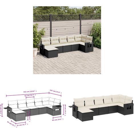 Salon de jardin 7 pcs avec coussins noir résine tressée - Ensemble Salon De Jardin - Meuble Extérieur - Salon De Jardin Design - Résine Tressée - Rotin Synthétique - Home & Living (1/3)