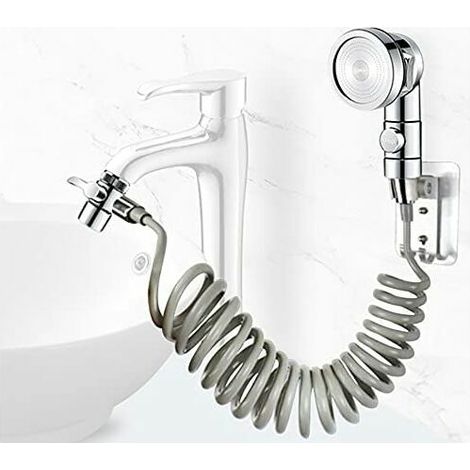 royaluxe - Ensemble de pommeau de douche pour lavabo de salle de bain, douchette de salle de bain, tuyau télescopique, parfait pour laver les cheveux ou nettoyer l'évier (robinet non inclus) (argent) (1/5)