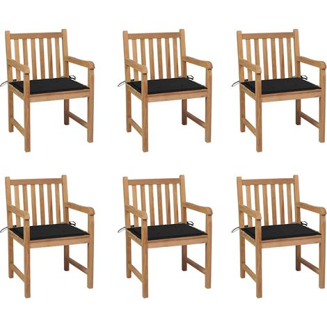 vidaXL Sillas de jardín 6 uds madera maciza de teca cojines negro (1/5)