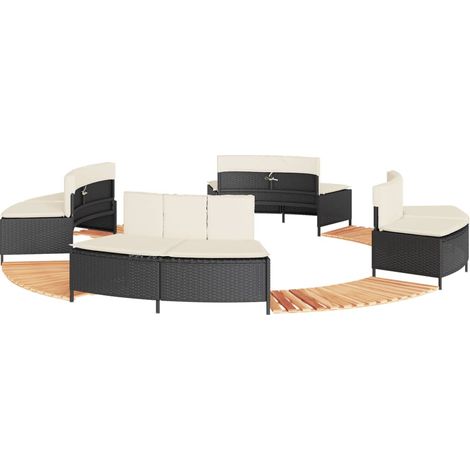 Whirlpool-Umrandung Schwarz Poly-Rattan und Massivholz Akazie