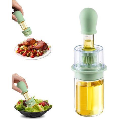Distributeur d'huile avec brosse 2 en 1 180 ml Distributeur d'huile d'olive et bouteille de vinaigre avec pinceau à pâtisserie en silicone pour cuisine barbecue salade cuisson au four (Vert) (1/5)