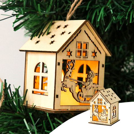 Maison De Noël En Bois Avec Led - Décoration Lumineuse Pour Arbre De Noël - Village De Noël Miniature - Lot De 1 Pièce (1/5)