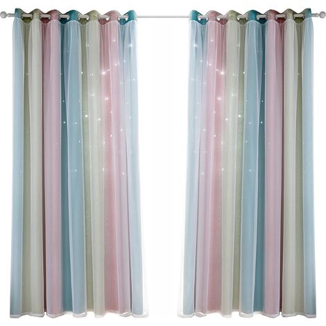 Tende oscuranti colorate a stelle, a doppio strato, ideali per la camera da letto delle bambine e il soggiorno, in tessuto di poliestere isolante (rosa, 135 cm di larghezza x 160 cm di lunghezza). (1/2)