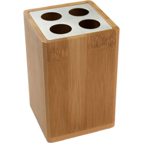 Zahnbürstenhalter, Zahnbürstenbecher, Zahnputzbecher Bambus (LxBxH): 7,6cm x 7,6cm x 11cm Braun Badezimmer Zubehör, Badaccessoires Bambus